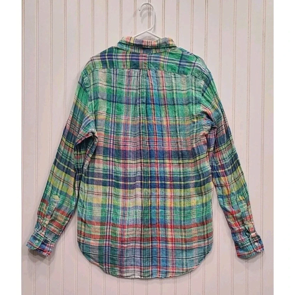 Polo Ralph Lauren Button Down Shirt Size M  Linen 100% Beach Plaid